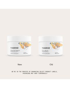 Orange vanilla gut health supplement container on white background